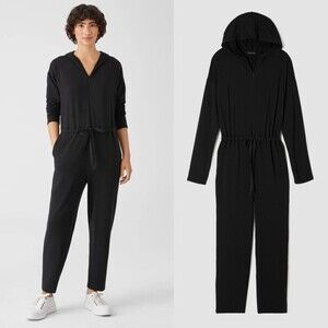 Eileen Fisher Black The Hug Women Size XL Brushed Terry NEW Loungewear Jumpsuit